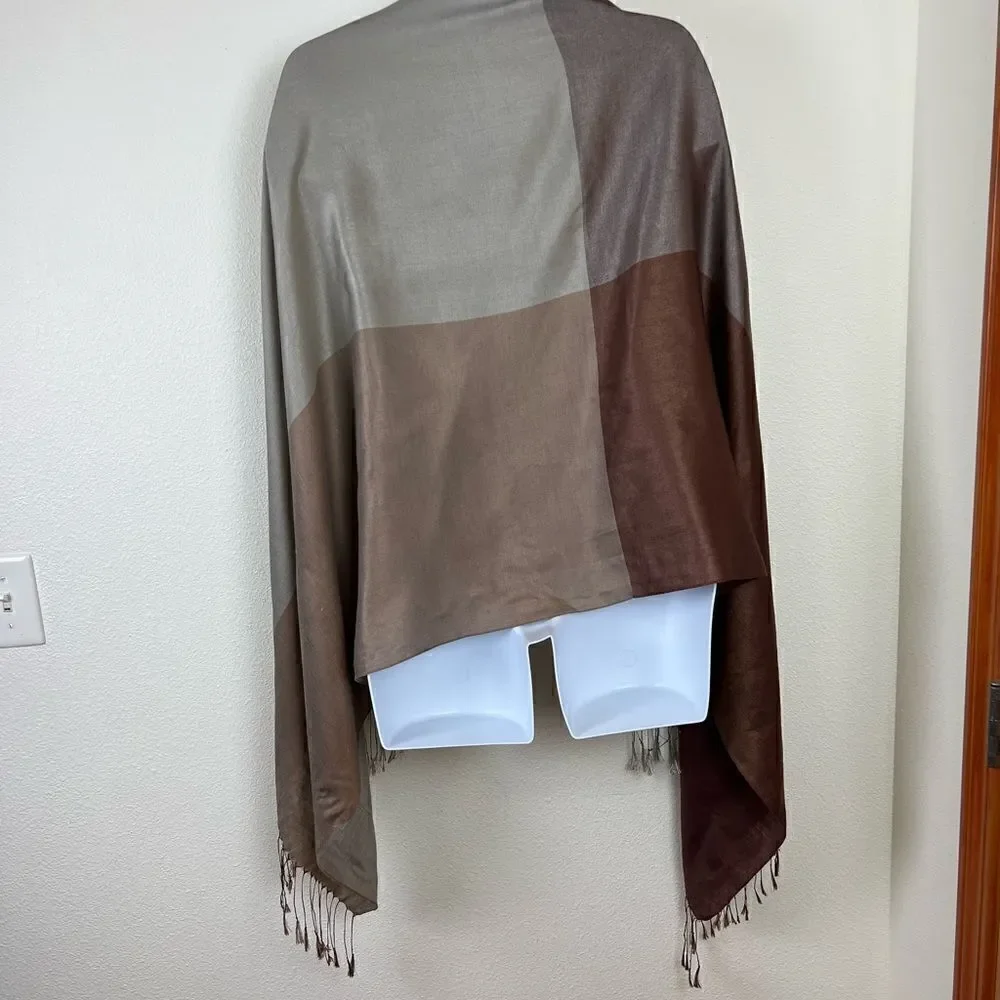 Books and Bygones 100% Silk. Made in Florence, Italy. Large Scarf / Shawl. Brown